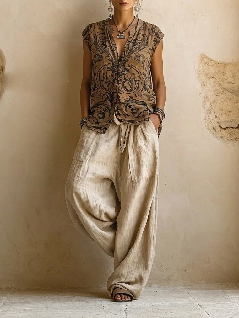 Ereka | Printed Three Piece Wide Leg Set