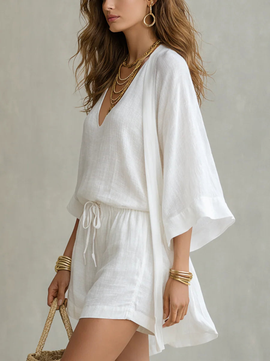 Dadorie | Three Piece V Neck Shorts Set