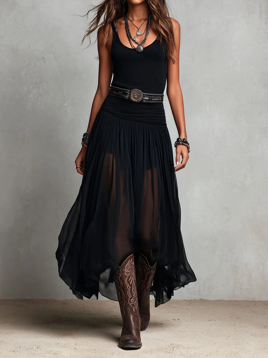Odetta | Sleeveless Scoop Neck Tulle Maxi Dress