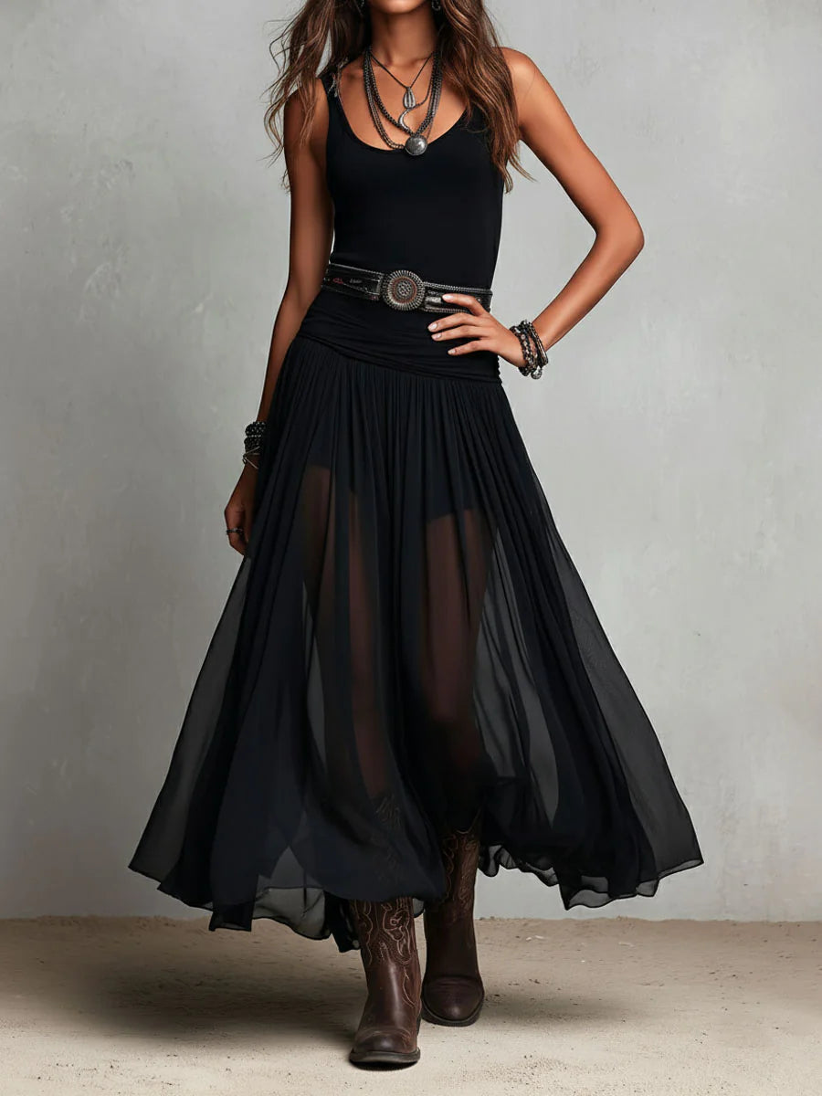 Odetta | Sleeveless Scoop Neck Tulle Maxi Dress
