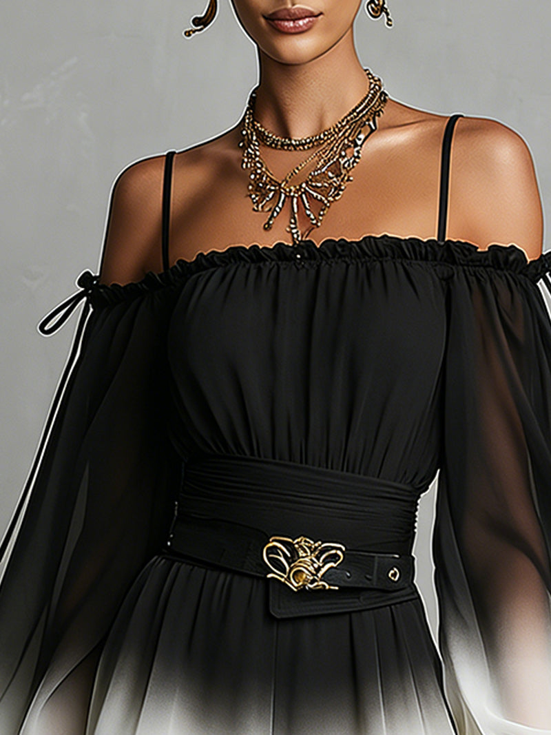 Lyolik | Off-Shoulder Gradient Chiffon Playsuit