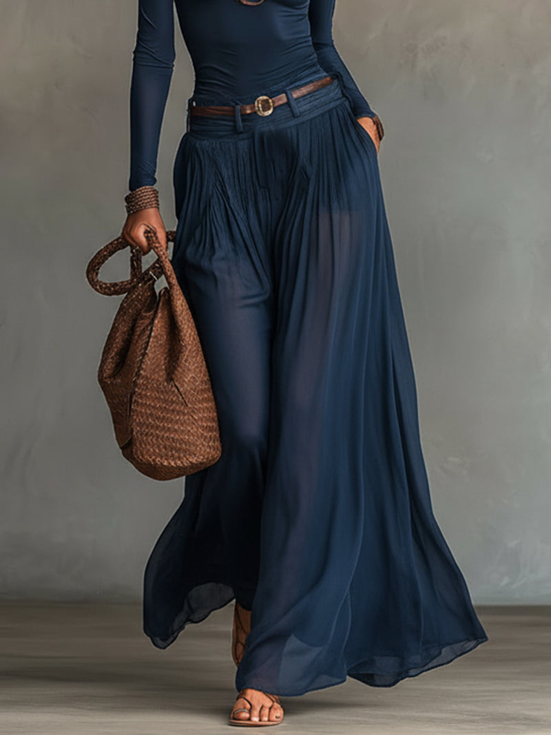 Hnisa | One Shoulder Long Sleeve Pleated Maxi Dress