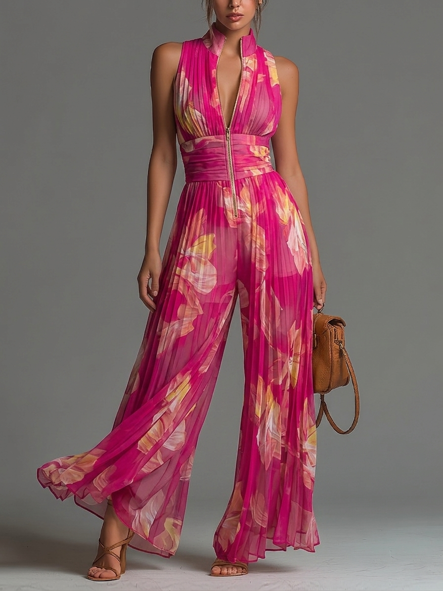 Sandria | Floral Halterneck Wide Leg Jumpsuit