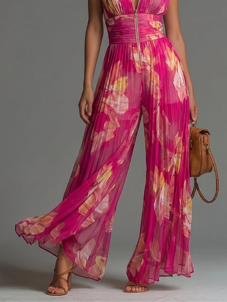 Sandria | Floral Halterneck Wide Leg Jumpsuit