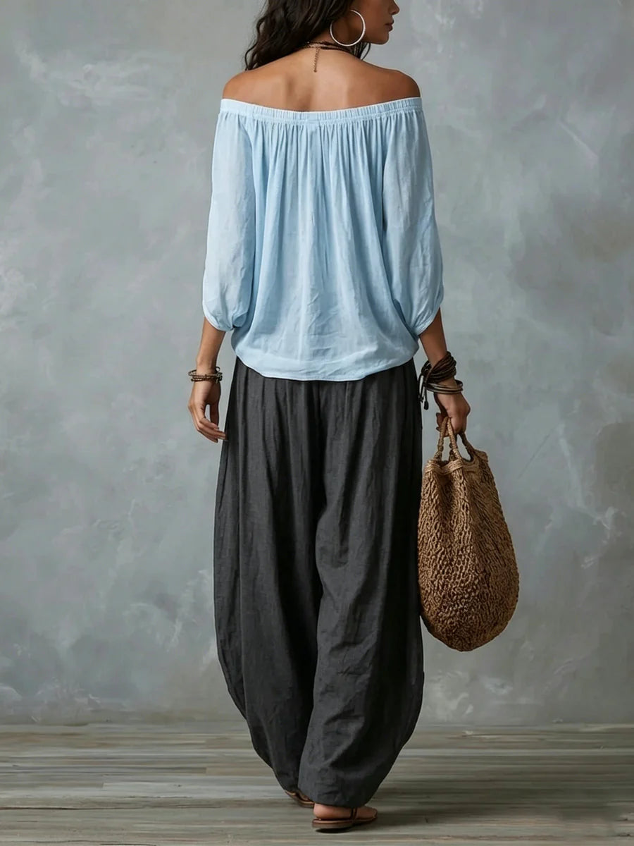 Joryna | Off-Shoulder Asymmetric Top Palazzo Trouser Set