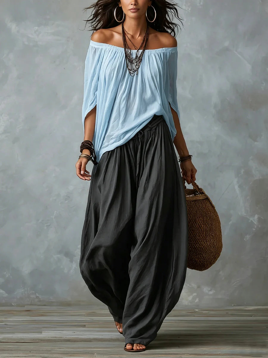 Joryna | Off-Shoulder Asymmetric Top Palazzo Trouser Set