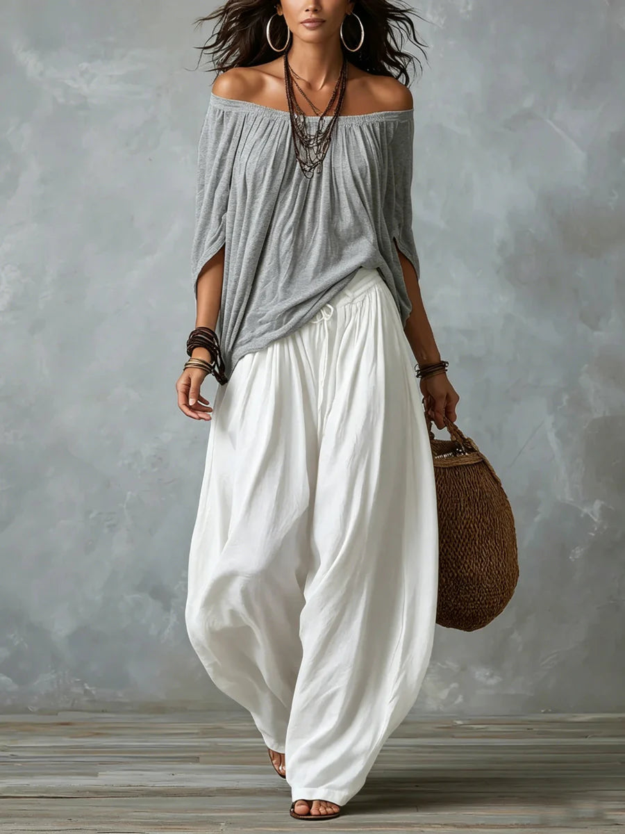 Joryna | Off-Shoulder Asymmetric Top Palazzo Trouser Set