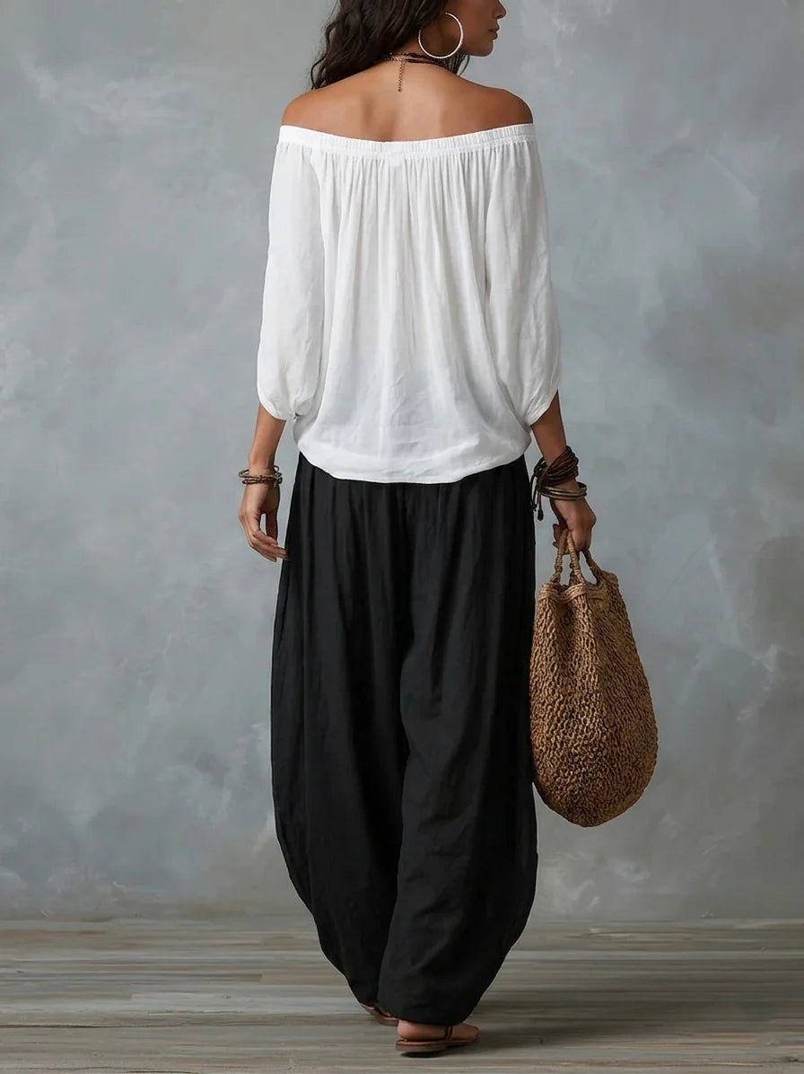 Joryna | Off-Shoulder Asymmetric Top Palazzo Trouser Set