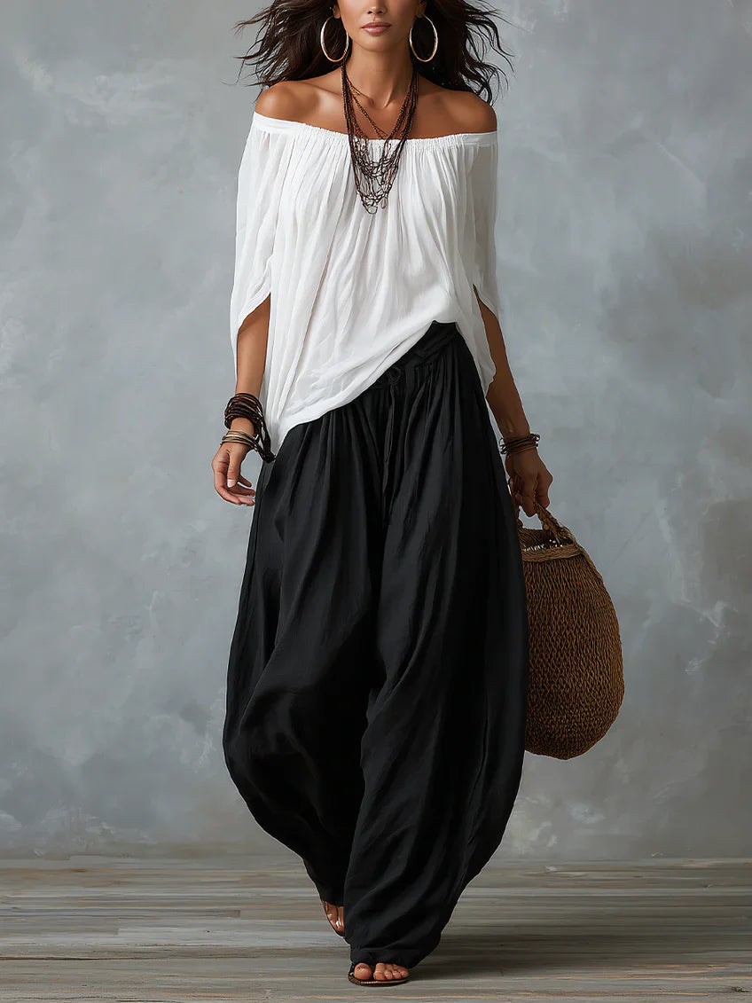 Joryna | Off-Shoulder Asymmetric Top Palazzo Trouser Set