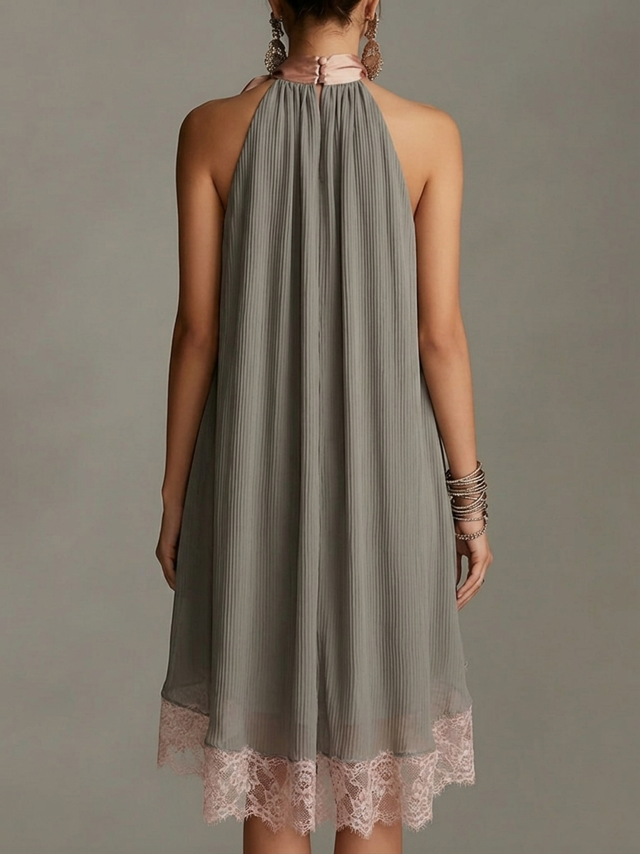 Robin | Bow Neck Pleated Swing Mini Dress