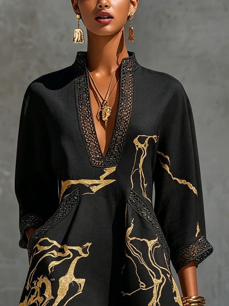 Arlinen | Printed V-Neck Mini Dress