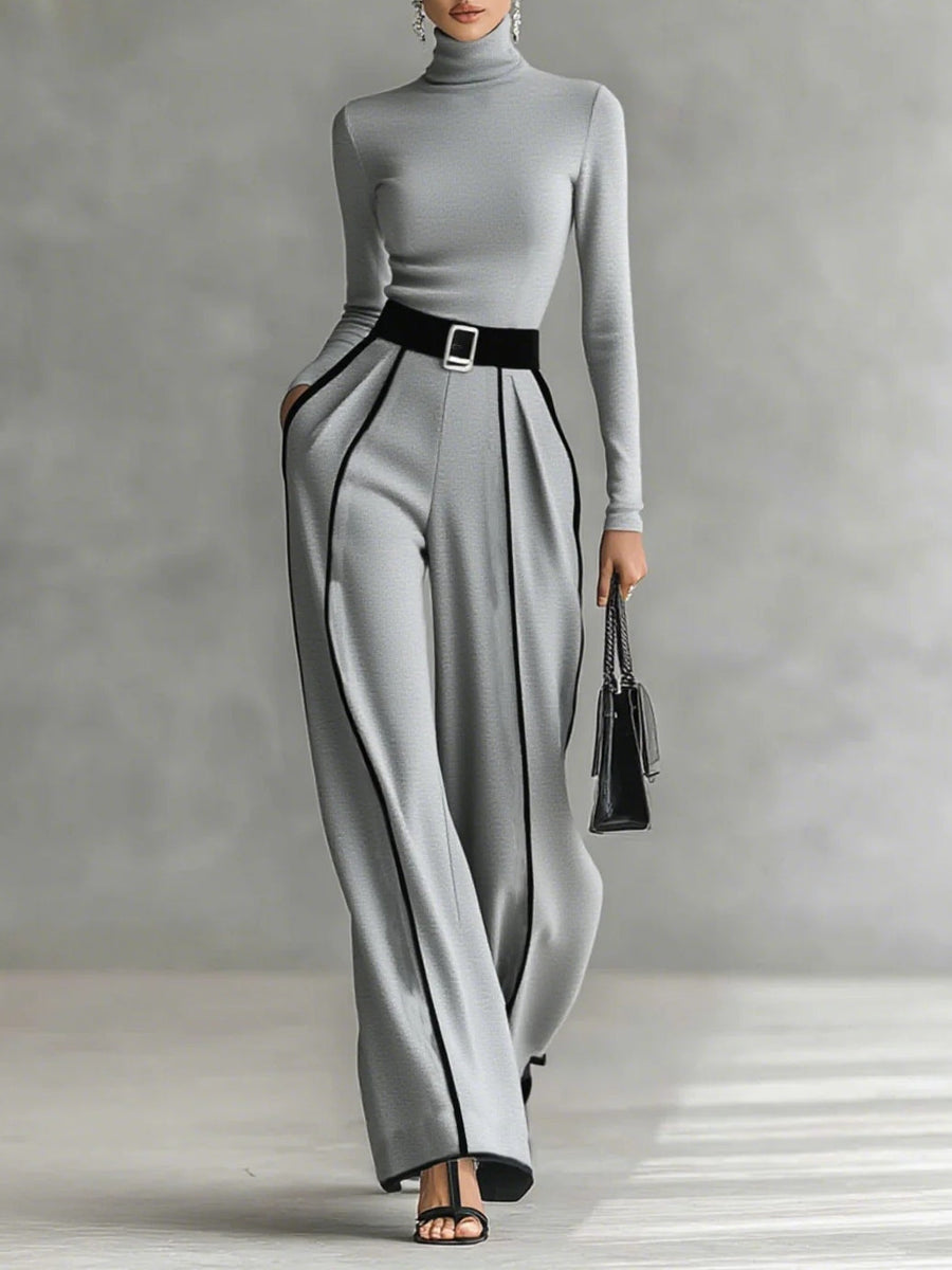 Karyssa - Wide Leg Belted Turtle Neck Set