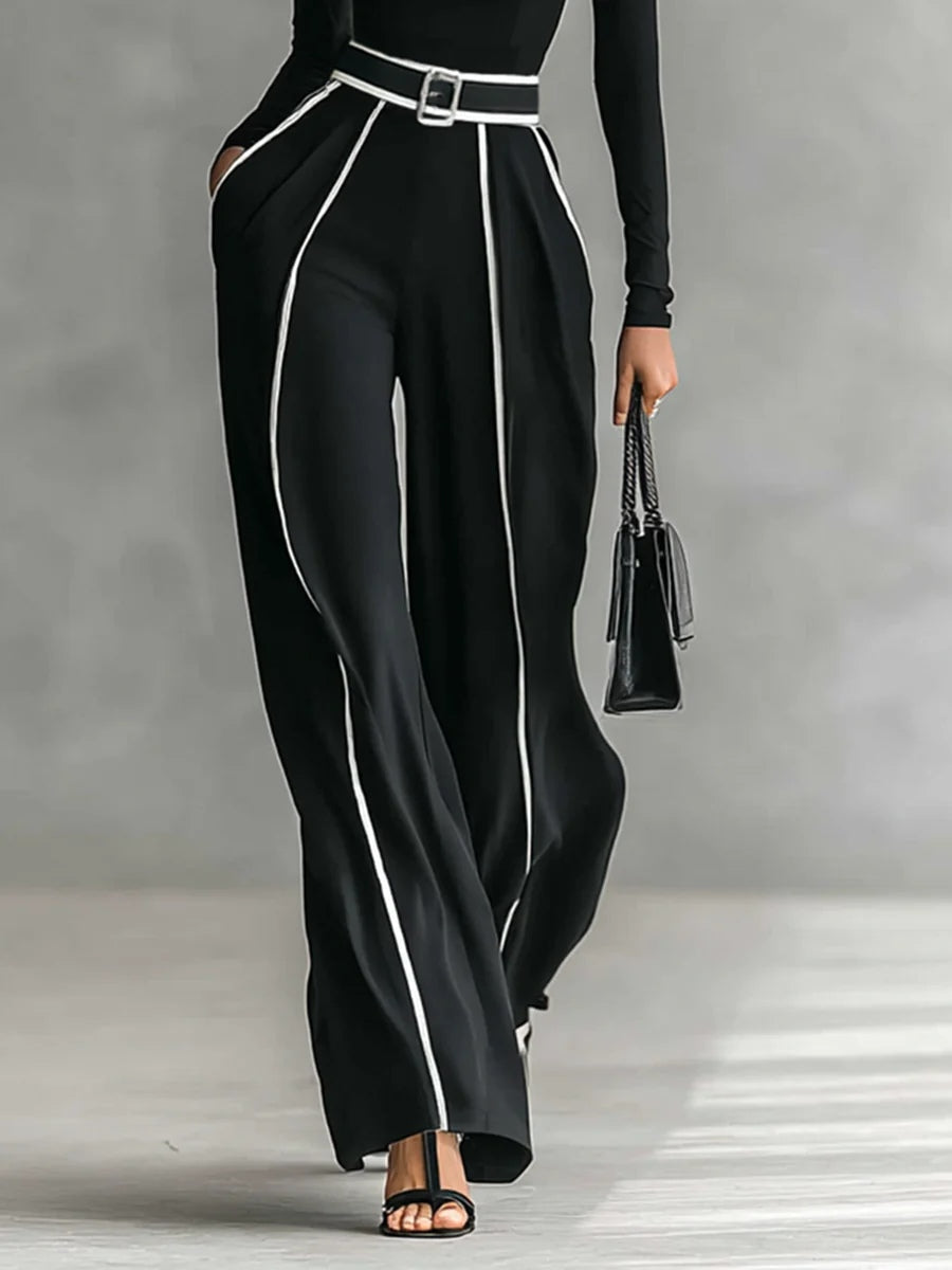 Karyssa - Wide Leg Belted Turtle Neck Set