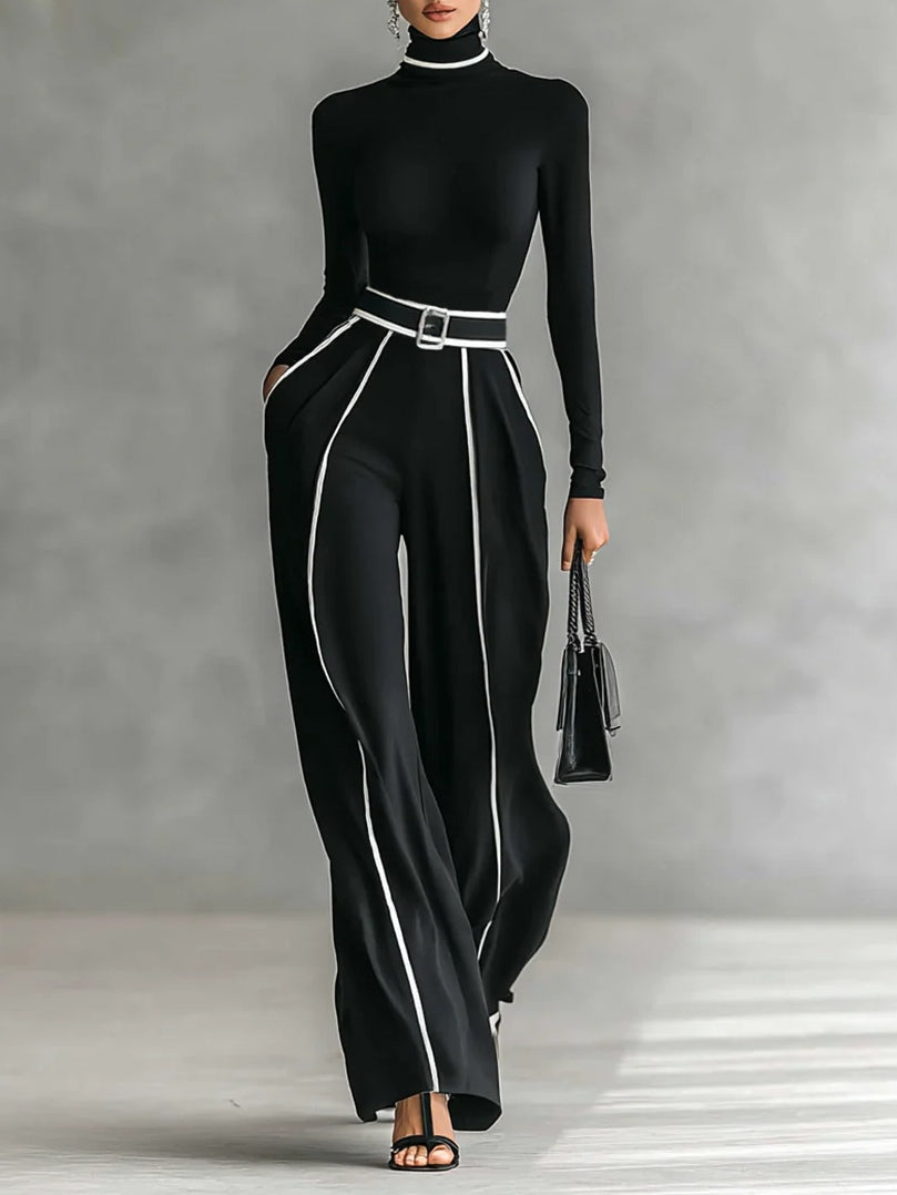 Karyssa - Wide Leg Belted Turtle Neck Set