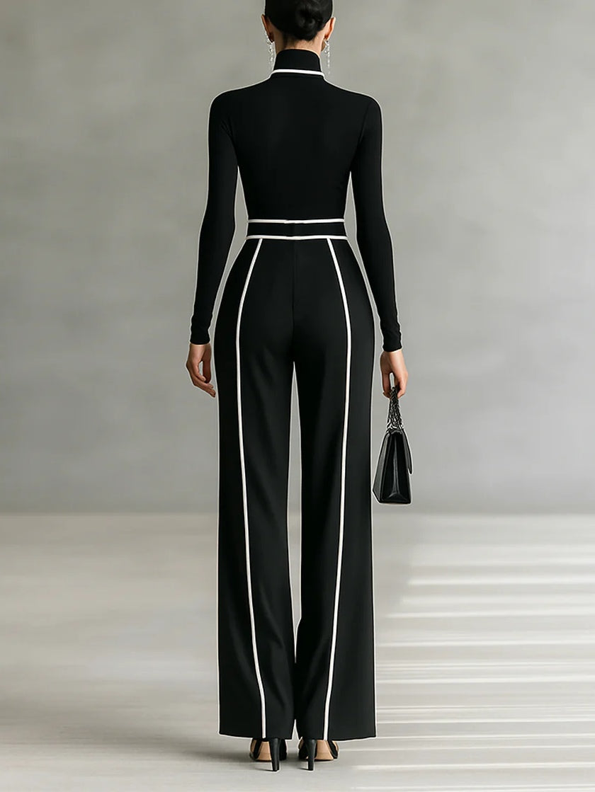 Karyssa - Wide Leg Belted Turtle Neck Set