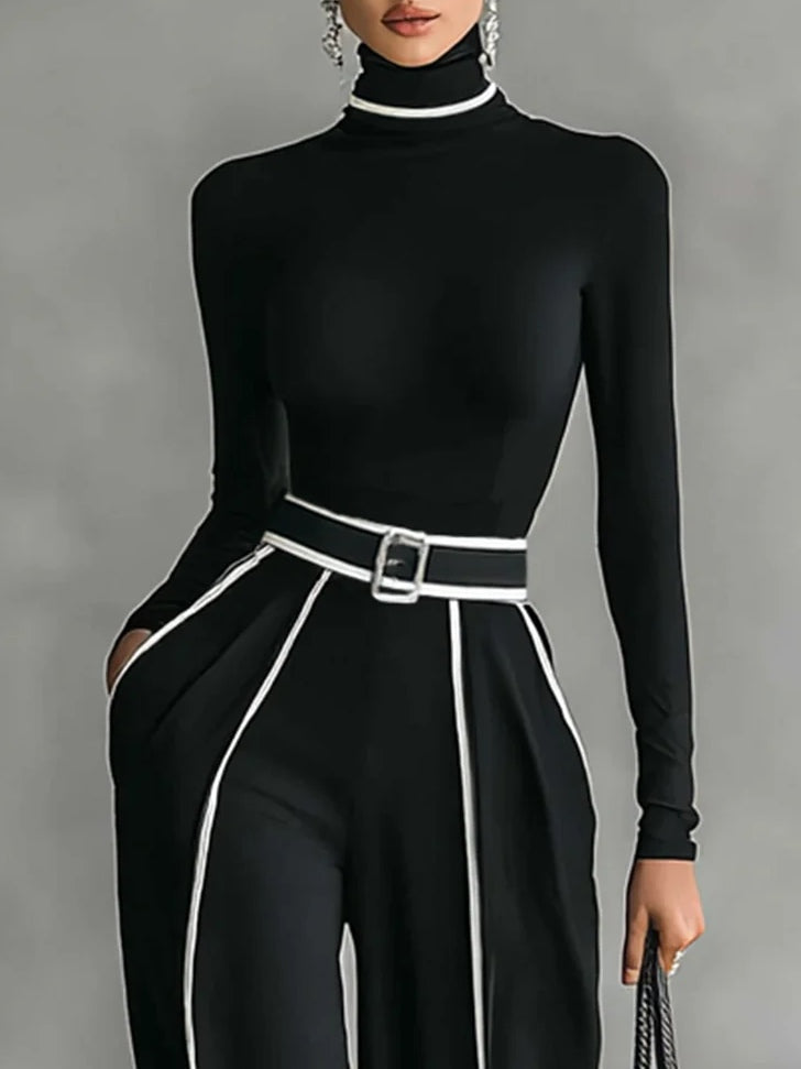 Karyssa - Wide Leg Belted Turtle Neck Set