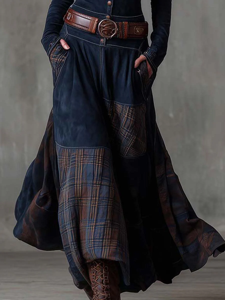 Fringilla | Dress with Plaid Panels and Suede-Style Finish