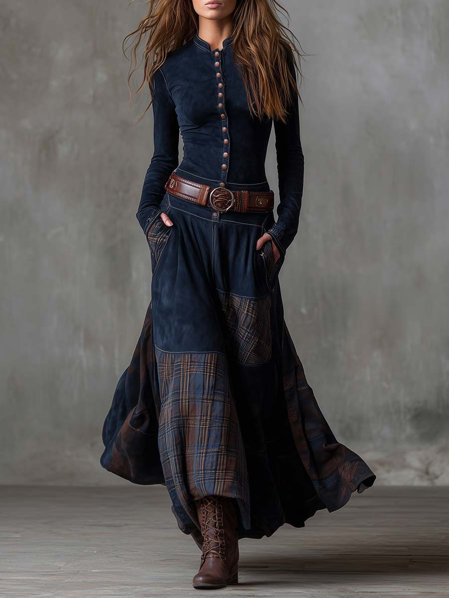 Eleza - Checked Maxi Dress With Belt