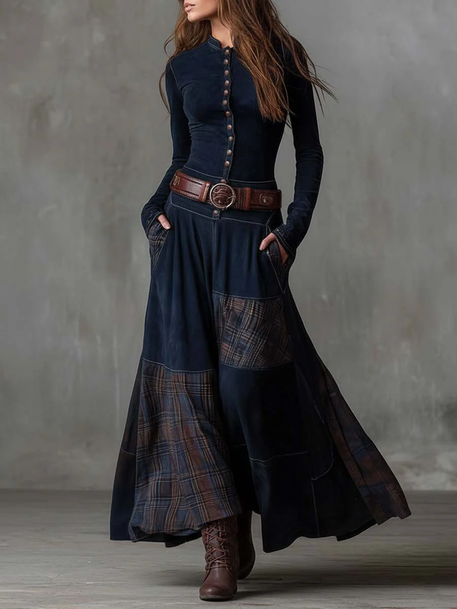 Eleza - Checked Maxi Dress With Belt