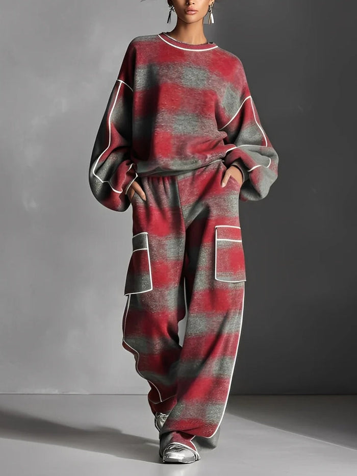 Naevia | Oversized Checked Lounge Set with Pockets