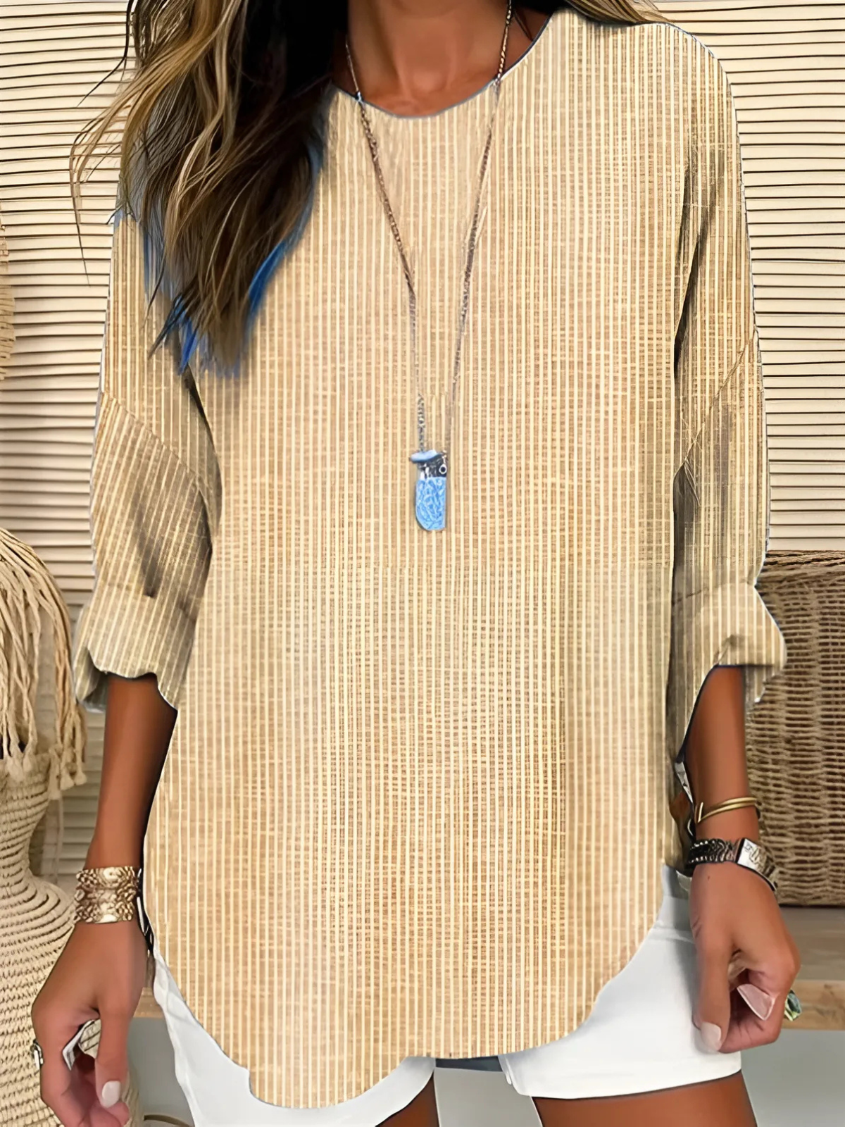 Avril | Blouse Striped Three Quarter Sleeve Top