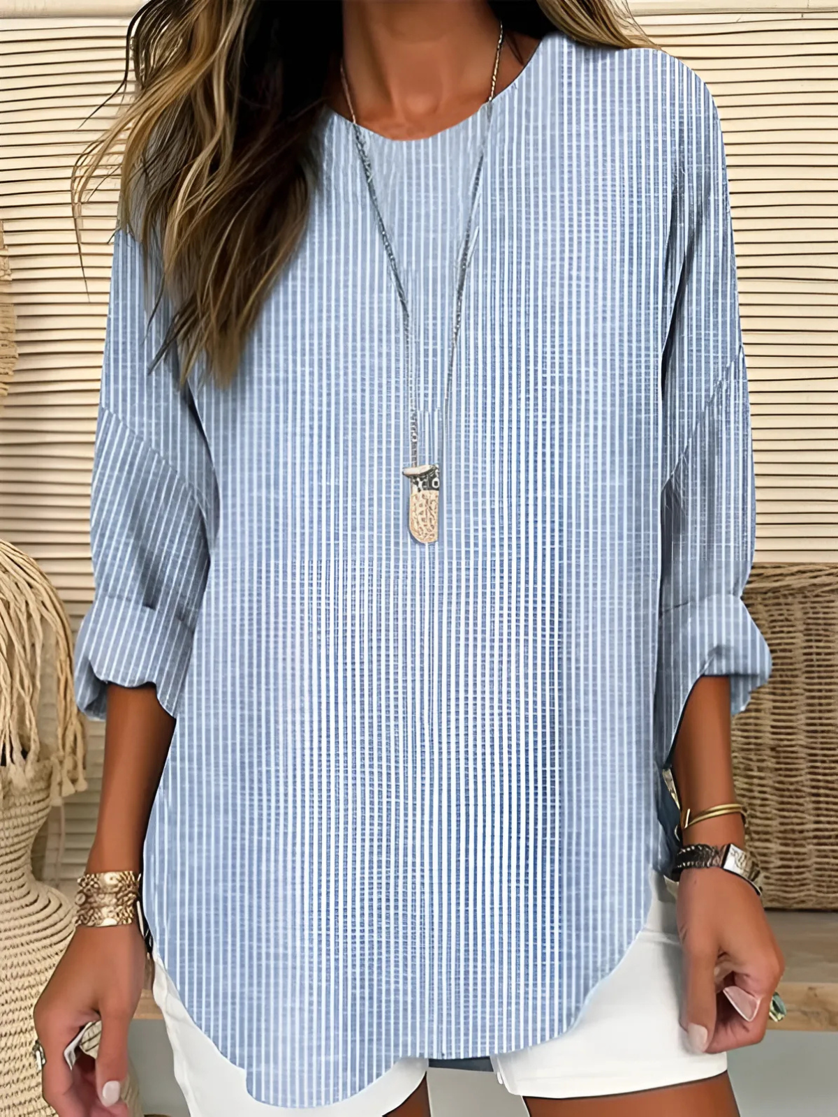 Avril | Blouse Striped Three Quarter Sleeve Top