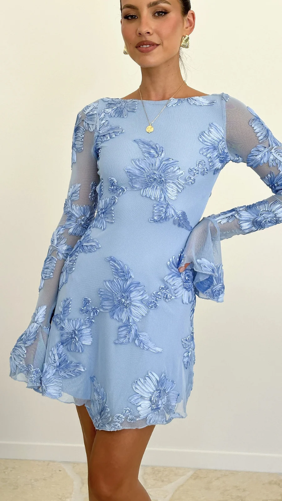 Keelly | Mini Dress Sheer Floral Long Sleeve