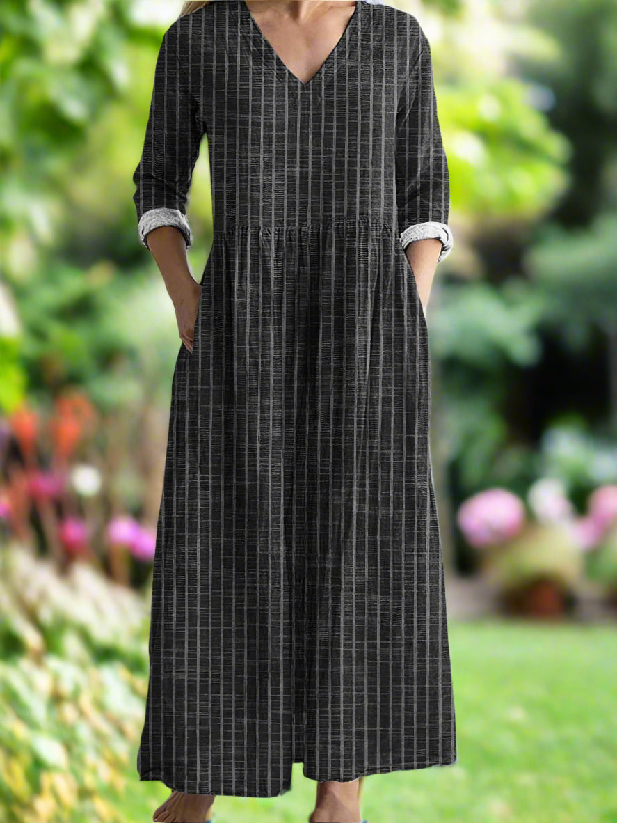 Gregoria | Striped V Neck Maxi Dress