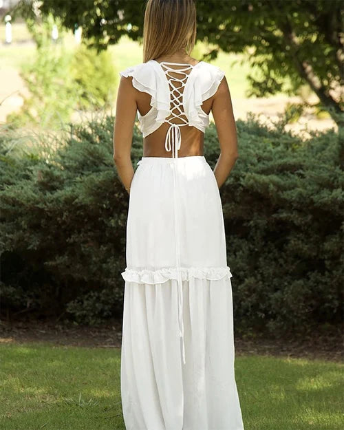 Versailles | Ruffle Sleeve Cut Out Maxi Dress
