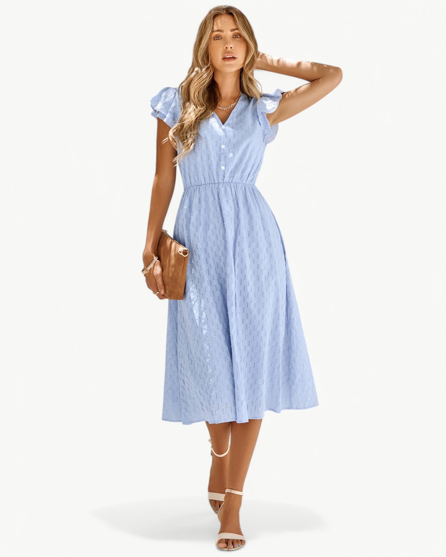 Julieta | Midi Dress V Neck Ruffle Sleeve