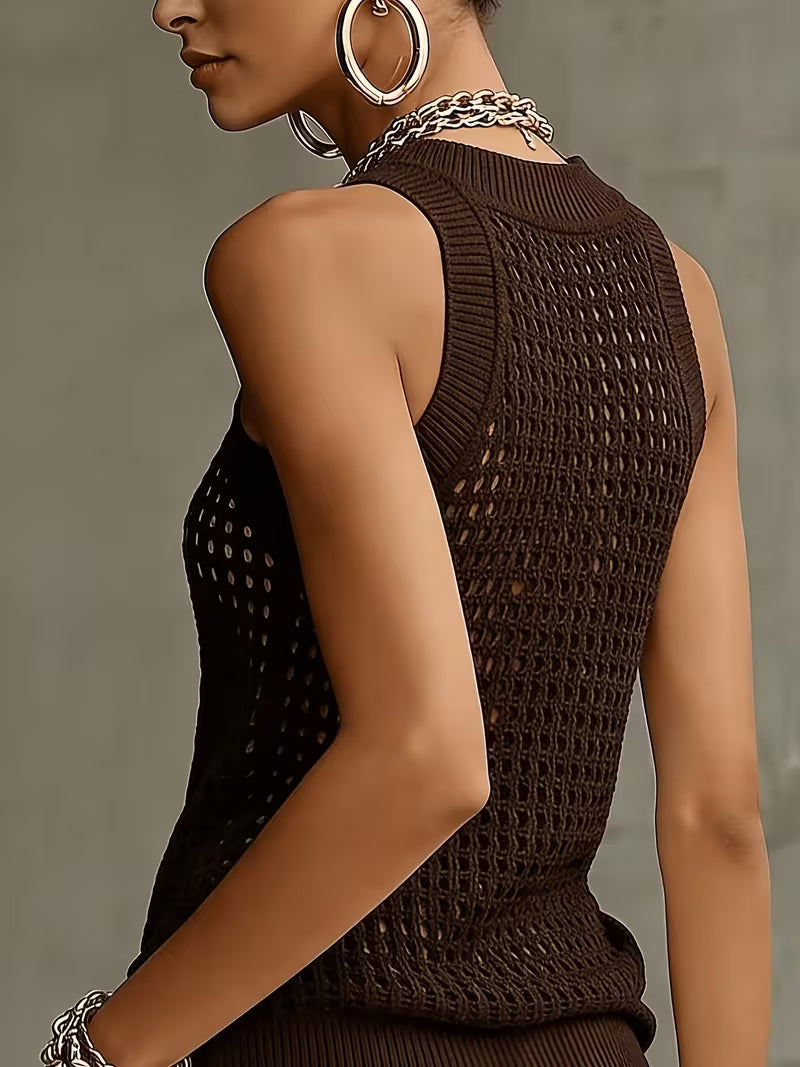 Raiane | Sleeveless Open Knit High Neck Top