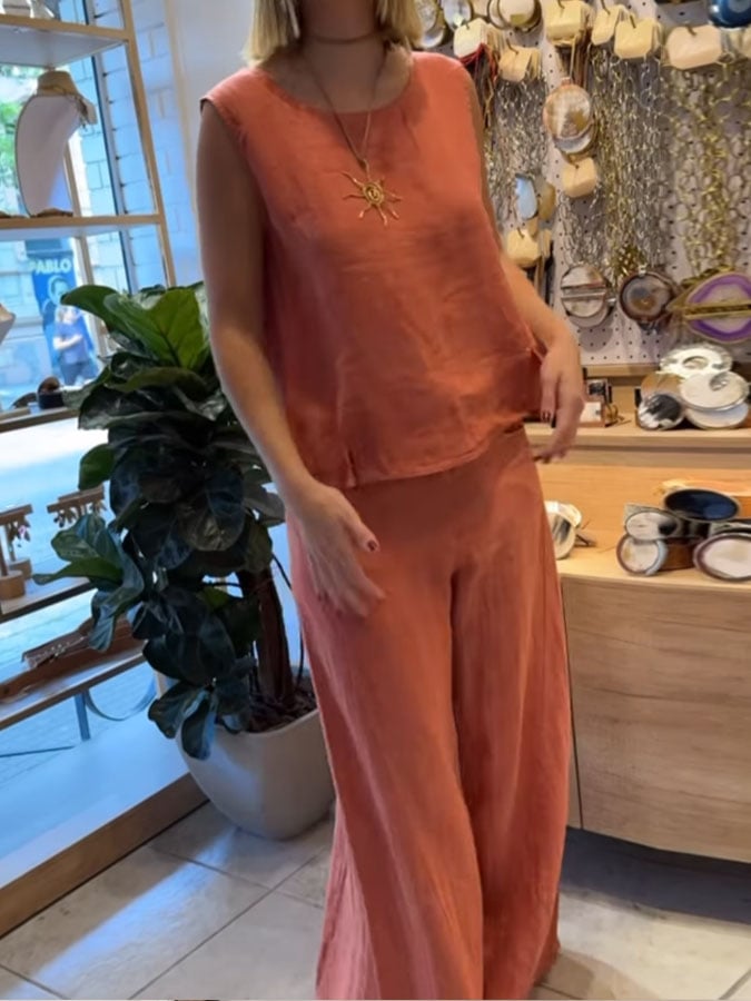 Leonila | Two-Piece Set Sleeveless Top Wide-Leg Trousers