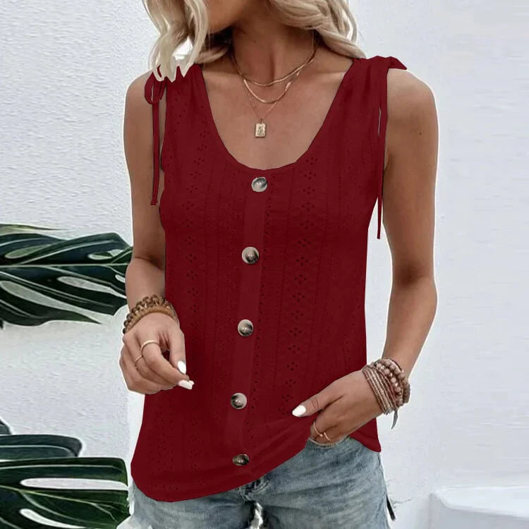 Fedelm | Sleeveless Button Front Knit Top