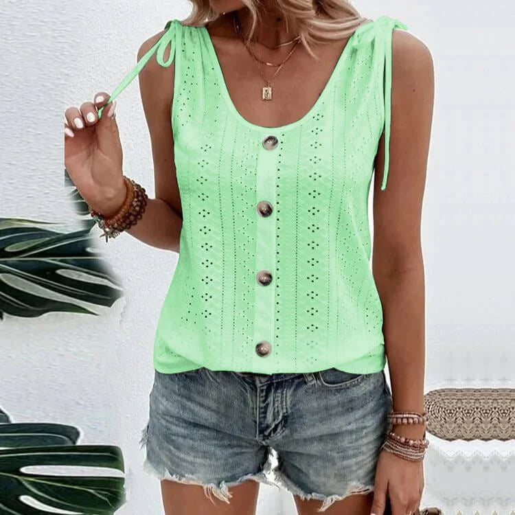 Fedelm | Sleeveless Button Front Knit Top