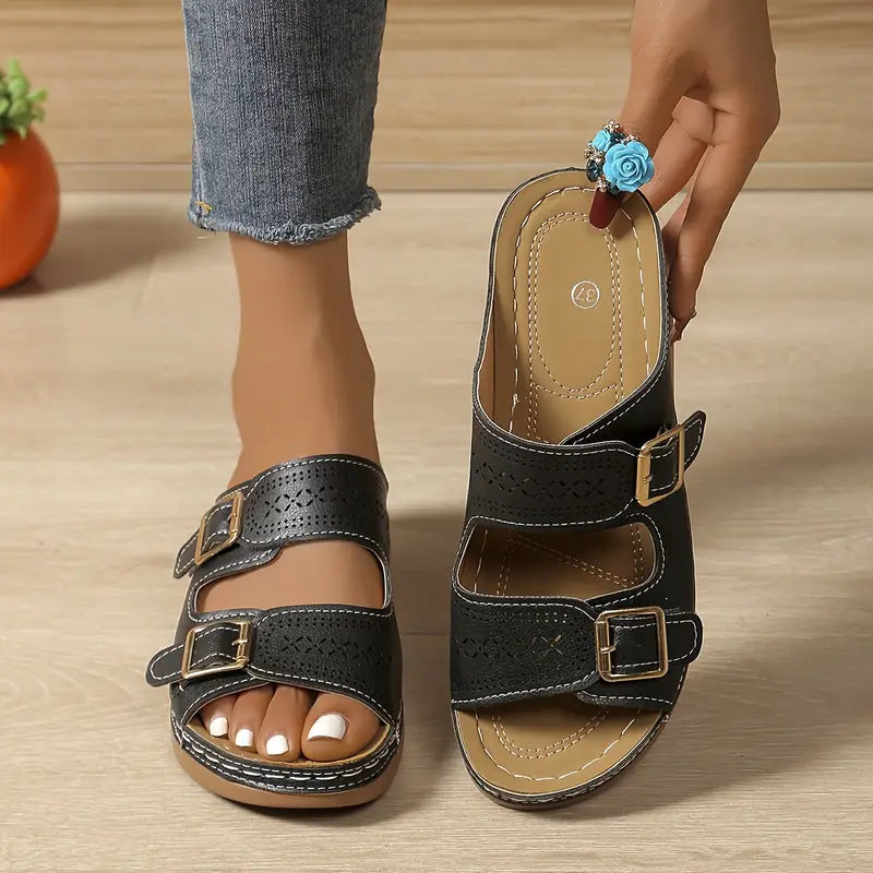 Eloisa | Double Buckle Wedge Sandals
