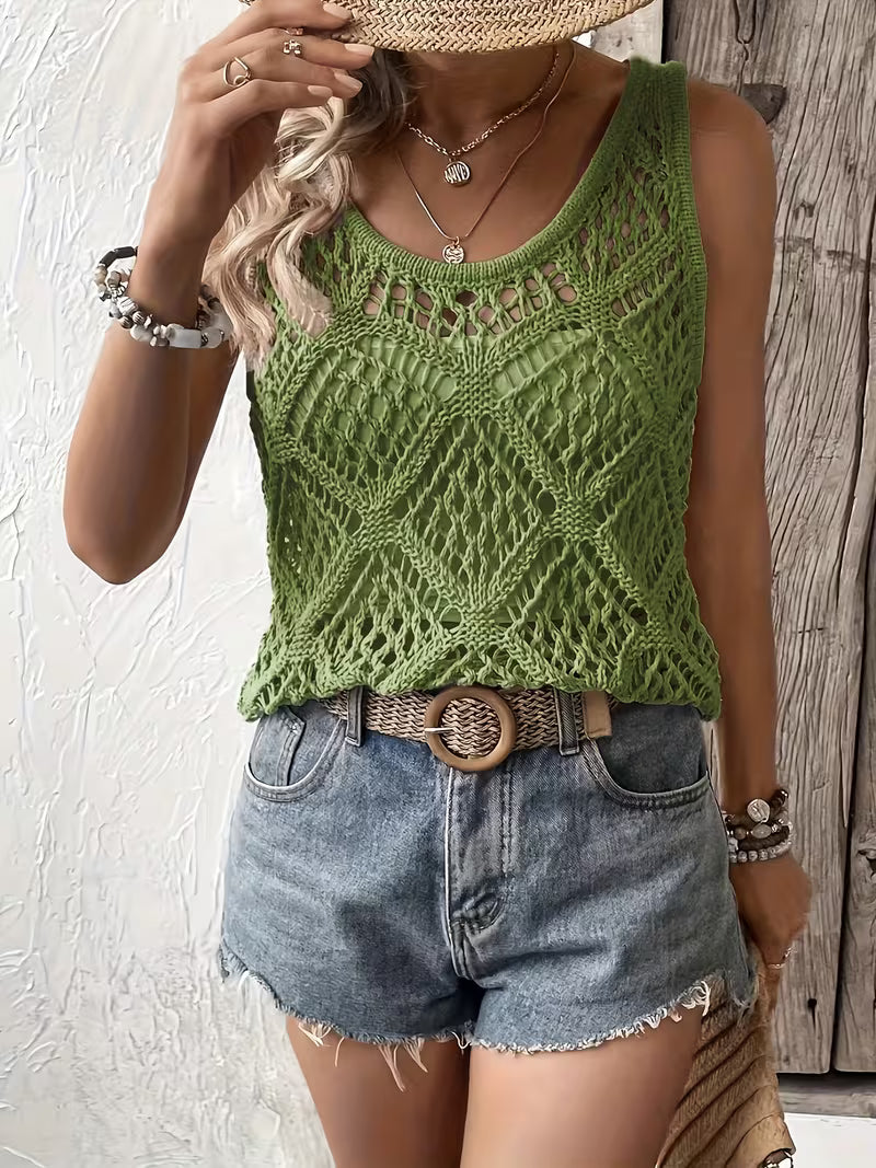 Zeham | Sleeveless Open Knit Crochet Vest