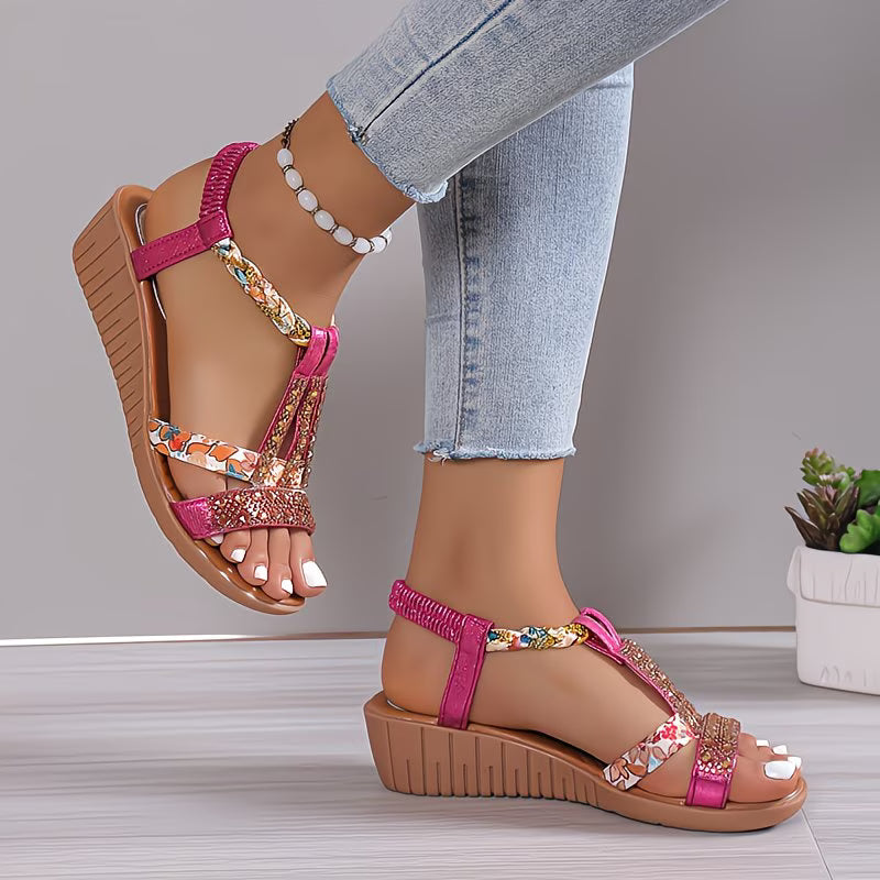 Noelia | Wedge Sandals with Printed T-Strap