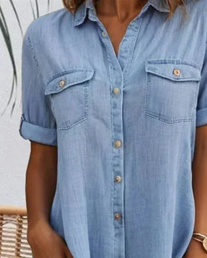 Sveta | Denim-Style Button Front Shirt Dress