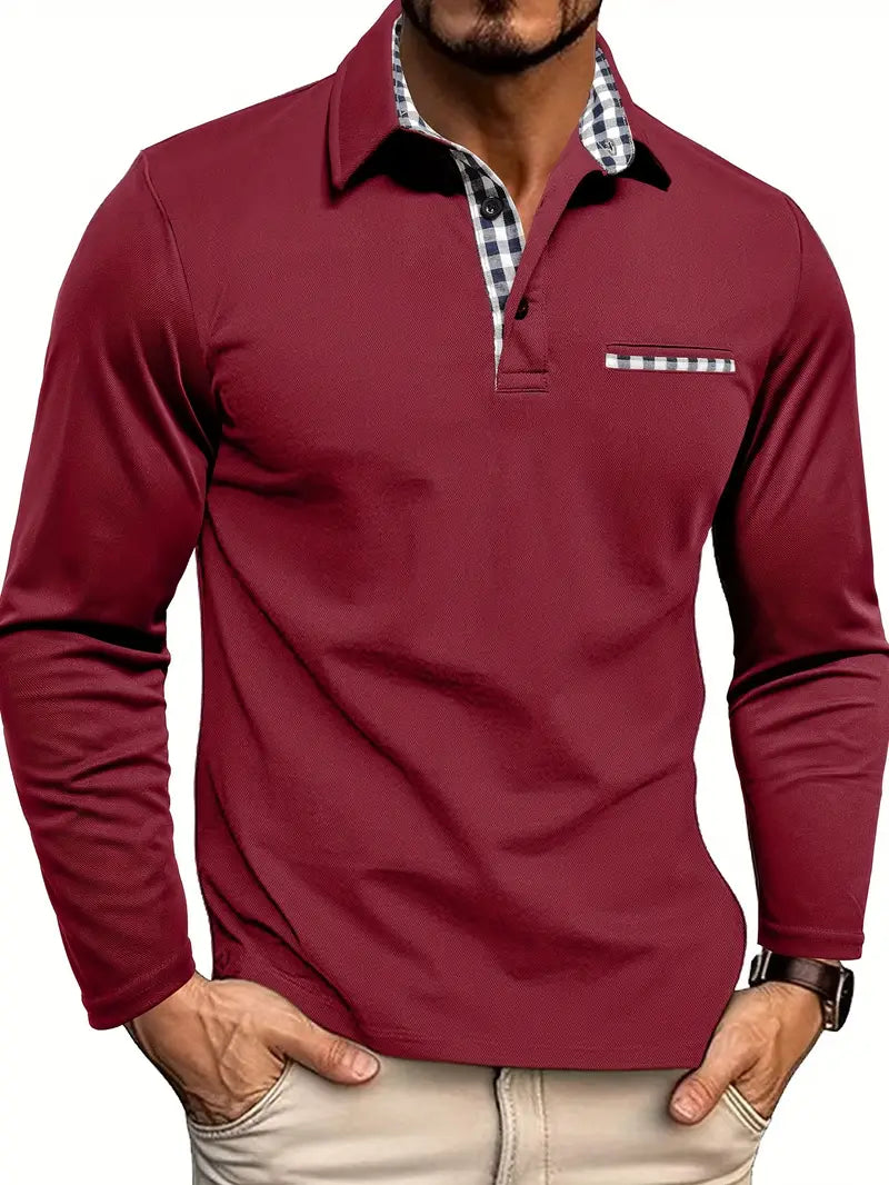 Cristhian | Long Sleeve Polo Shirt with Checked Trim
