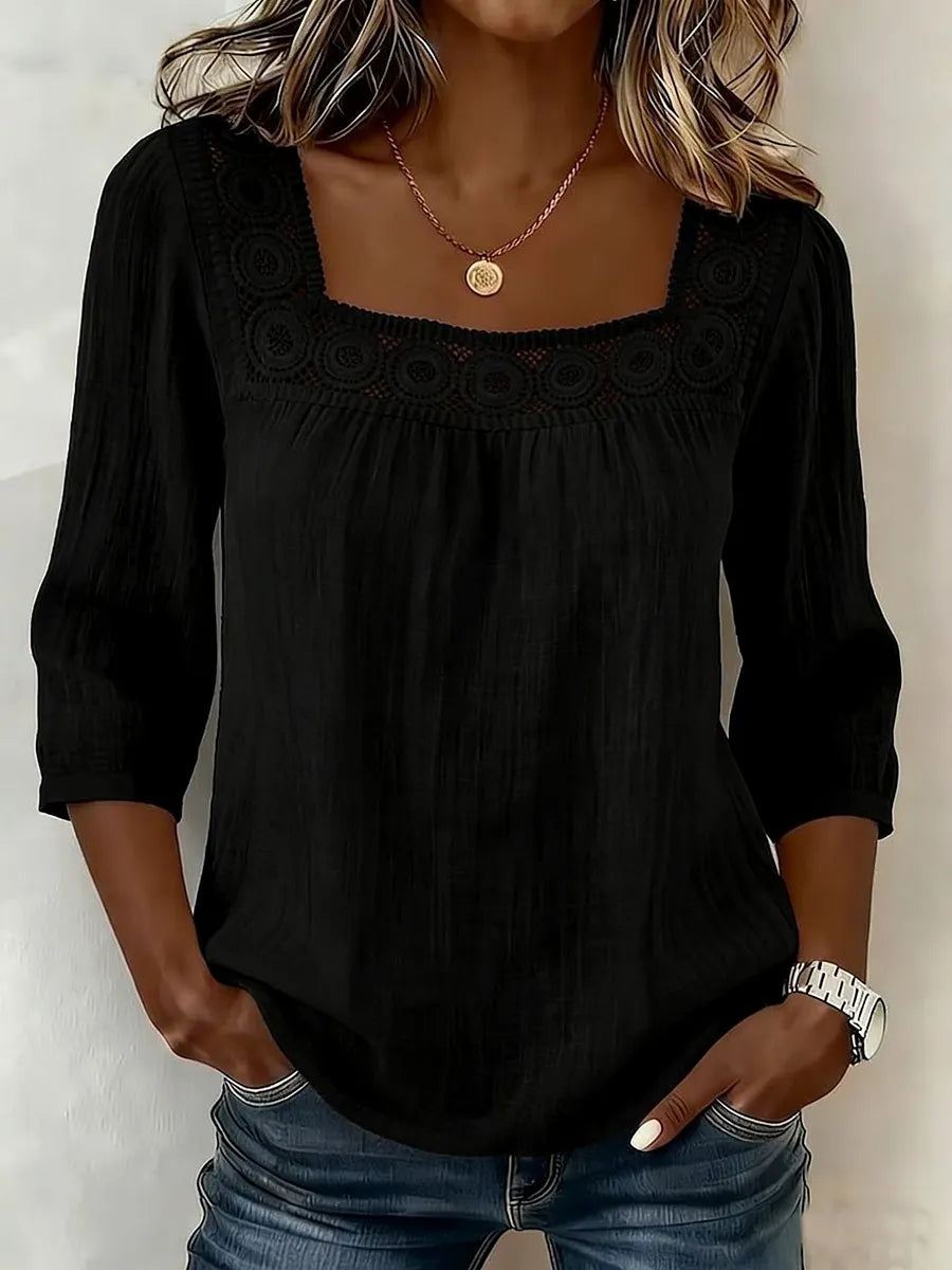 Nozomi | Square Neck Lace Trim Blouse