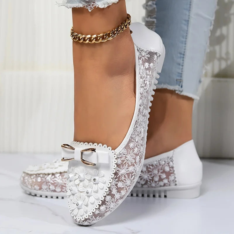 Brielle | Ballet Flats Floral Lace Bow Detail