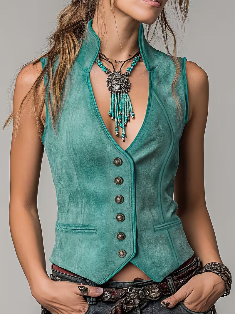 Lrina | Sleeveless Fitted Button Front Bohemian Vest