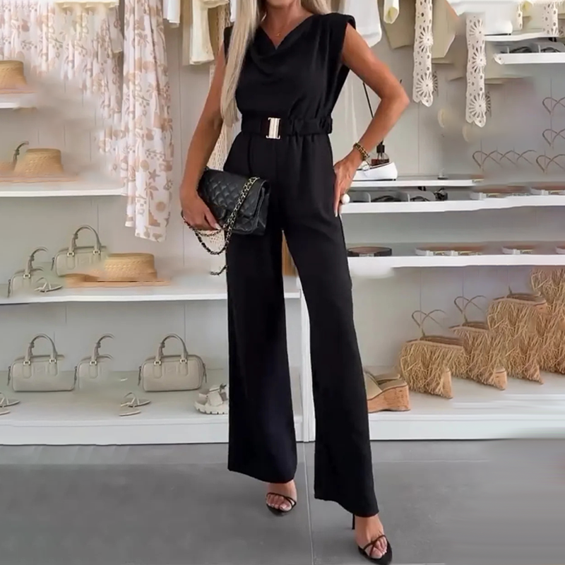 Lyda - Sleeveless Wide Leg Belted Jumpsuit
