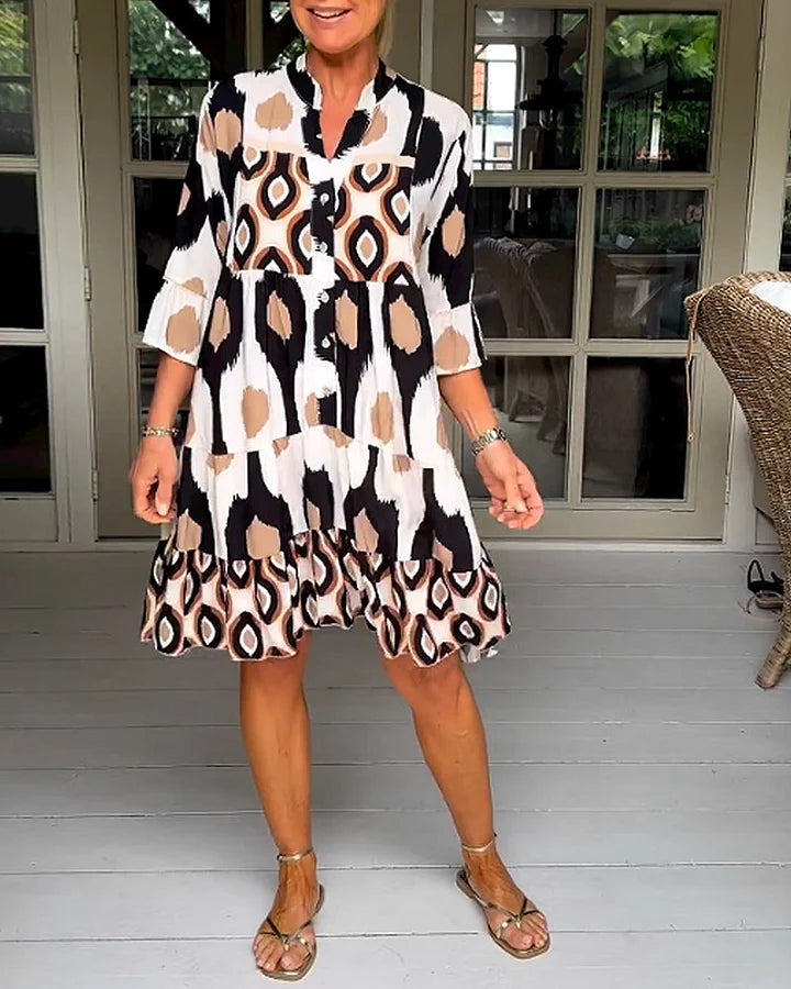 kinza | Printed V Neck Tiered Midi Dress