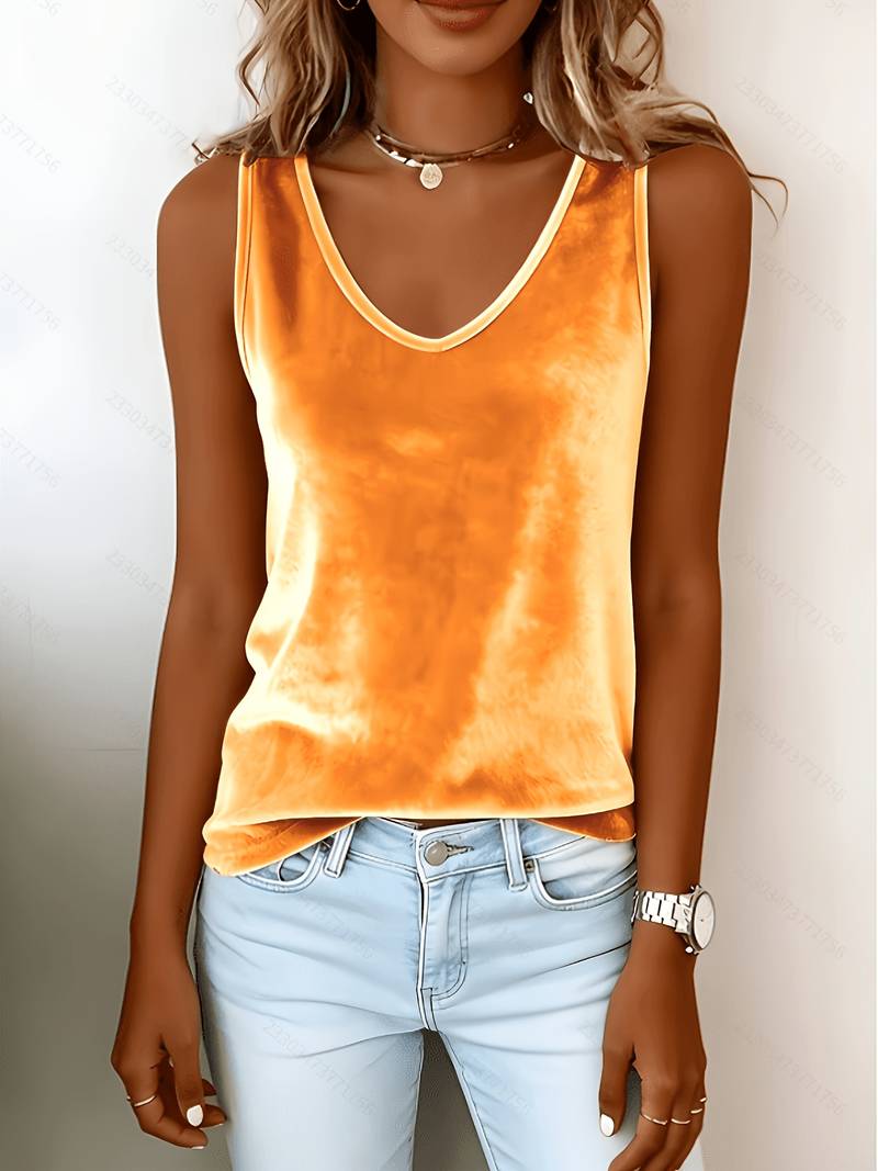 Geena | V Neck Sleeveless Velvet Style Top