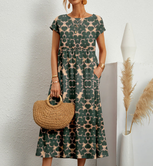 Deborah | Floral Print Short Sleeve Midi Dress