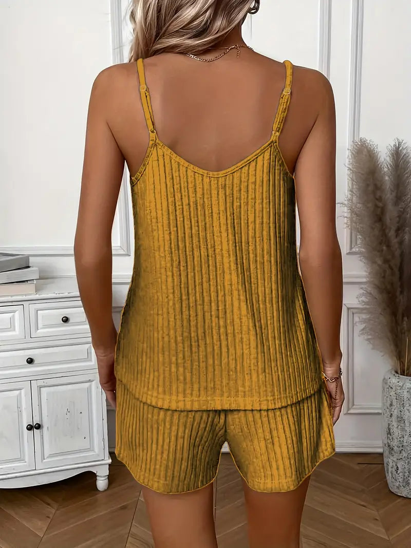 Isalie | Ribbed Sleeveless Drawstring Shorts Set