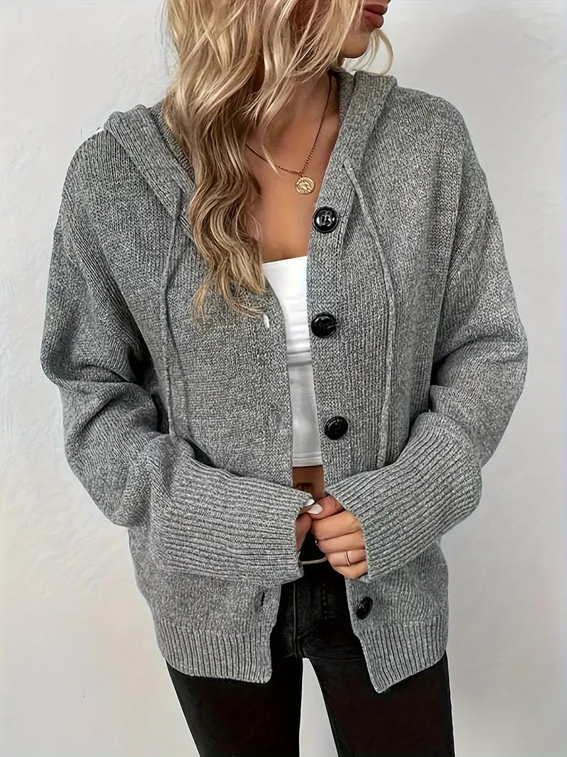 Suthida | Hooded Button Front Knitted Cardigan Sweater