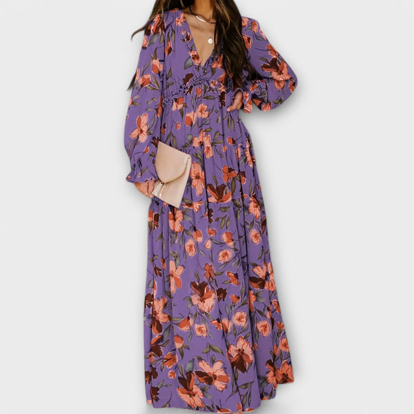 Vanna | Floral Print V Neck Maxi Dress