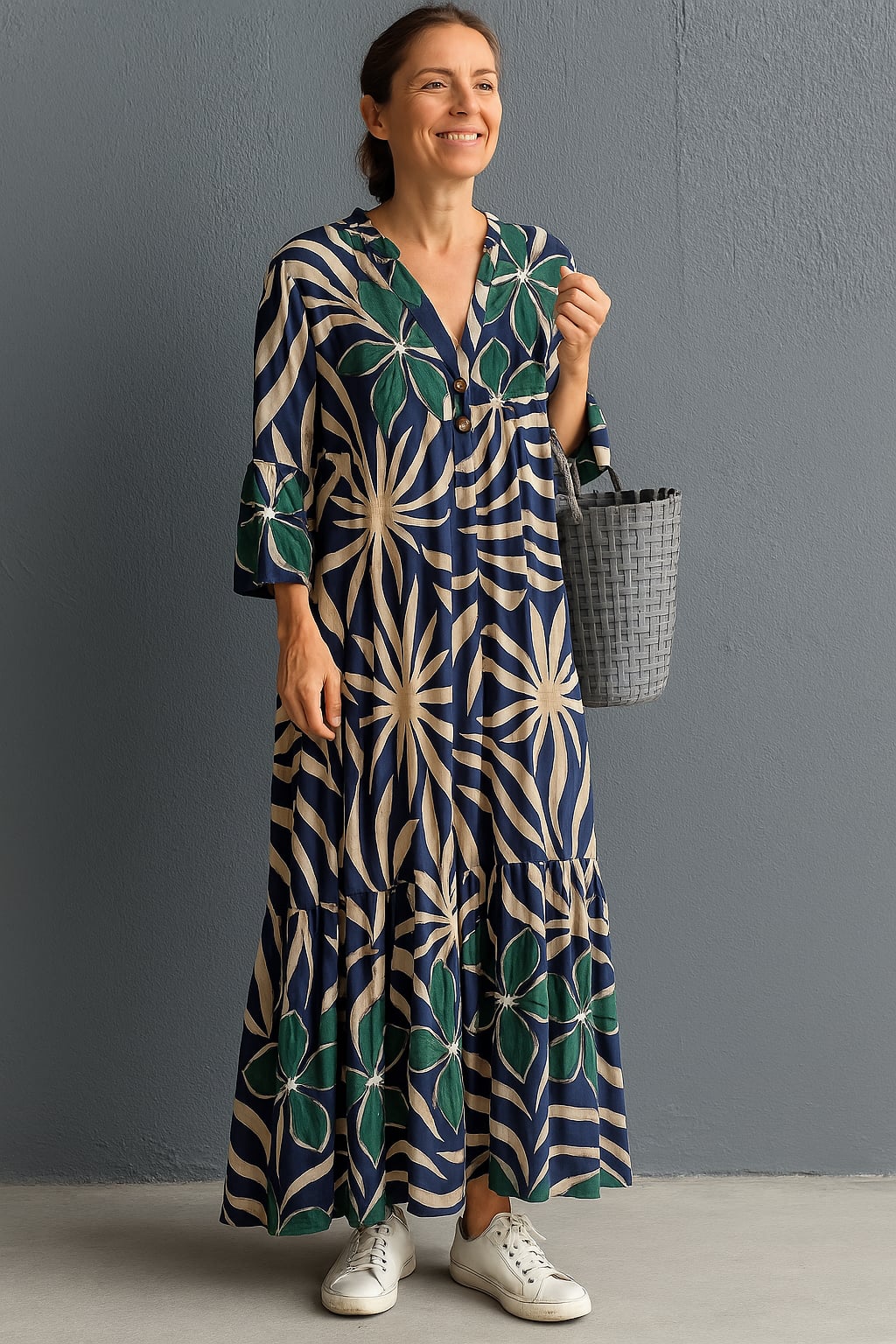 Solveig | Floral Print V-Neck Tiered Maxi Dress